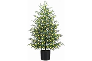3FT Pre-Lit Artificial Norfolk Pine Christmas Tree, 2025 Realistic Potted Tree with Five Meters 50 LED Lights, Pre-Assembled 