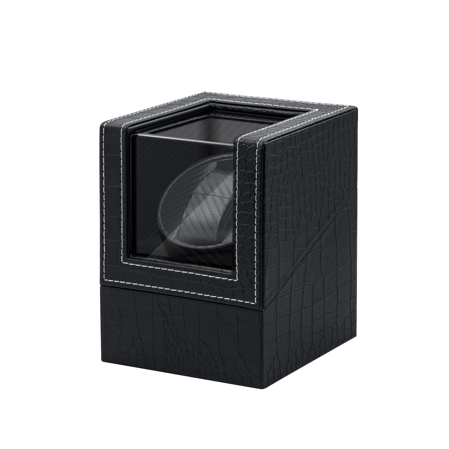 Mcbazel Automatic Watch Winder Box with Quiet Motor, Leather Crocodile Pattern - Black