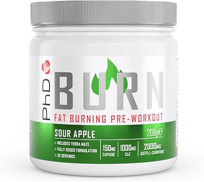 PhD Burn Pre Workout Powder with L Carnitine 20 Servings Sour Apple 200g