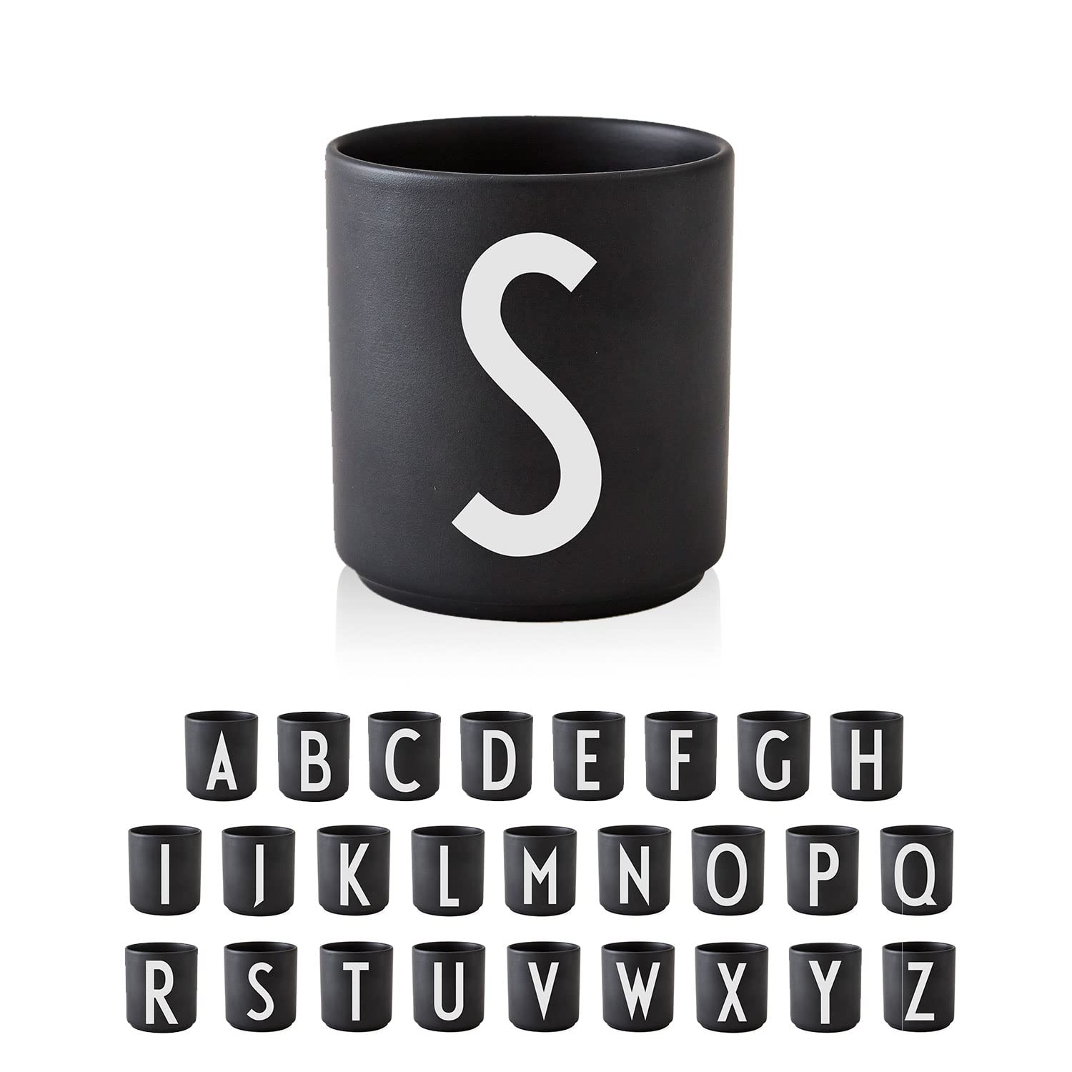Design Letters Letter Porcelain Coffee Mug A-Z Black | Use as a Toothbrush Mug | Gifts for Women Men | Decorative Design Mug in Premium Porcelain with Engraved Letter
