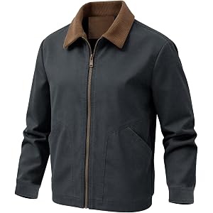 Flygo Mens Lightweight Jackets Full Zip Casual Work Barn Jacket | Fall Jackets, Corduroy Collar, Long Sleeve, Vintage, Wester