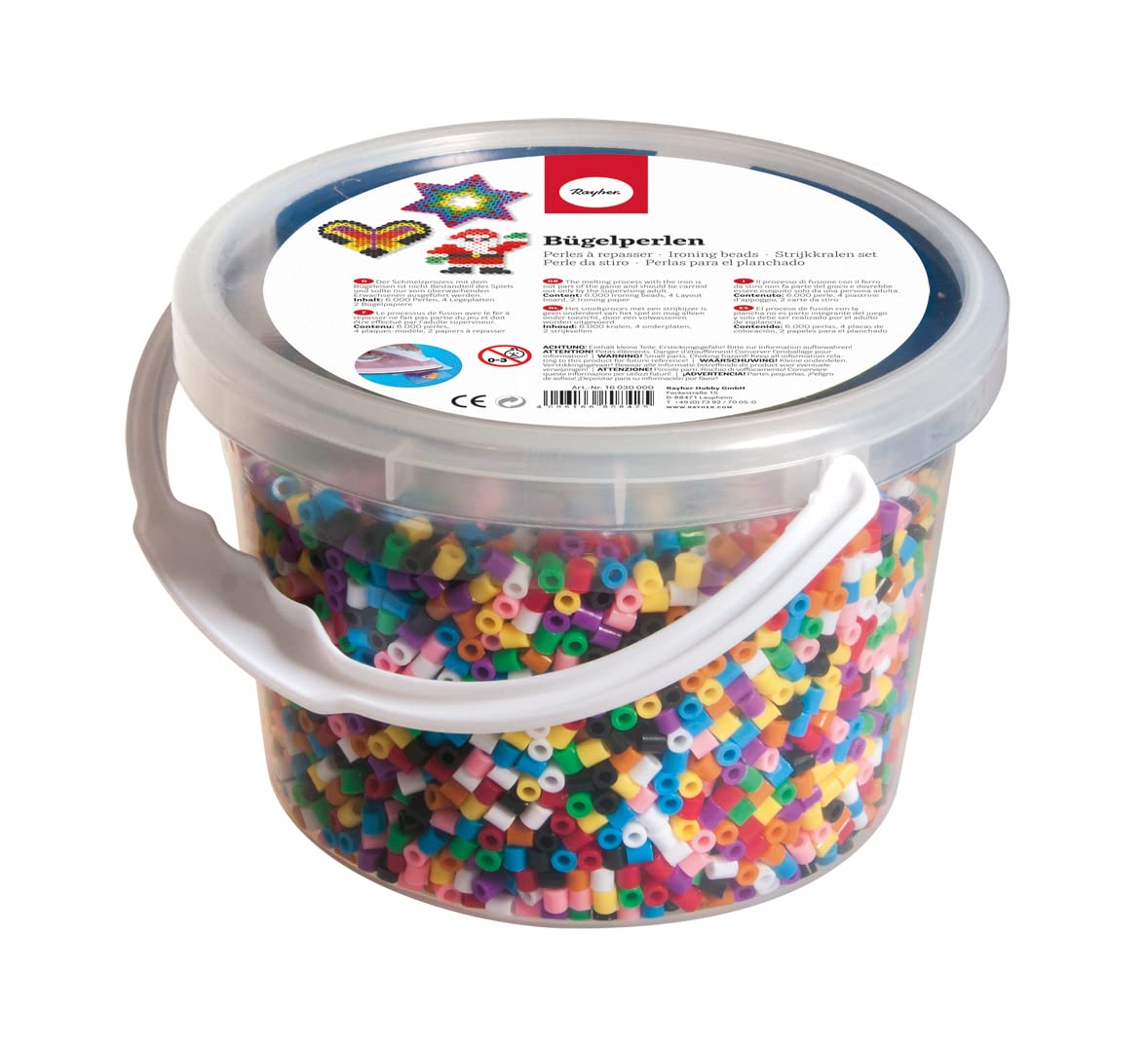 Rayher Fuse Beads Craft Kit with 6000 Iron Beads in Various Colours, Perler Beads Set with 4 Pegboards for Melty Beads, Bead Diameter 5mm, 16030000