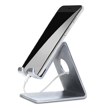 ELV Desktop Cell Phone Stand Tablet Stand, Aluminum Stand Holder for Mobile Phone (All Size) and Tablet (Up to 10.1 inch) - Silver
