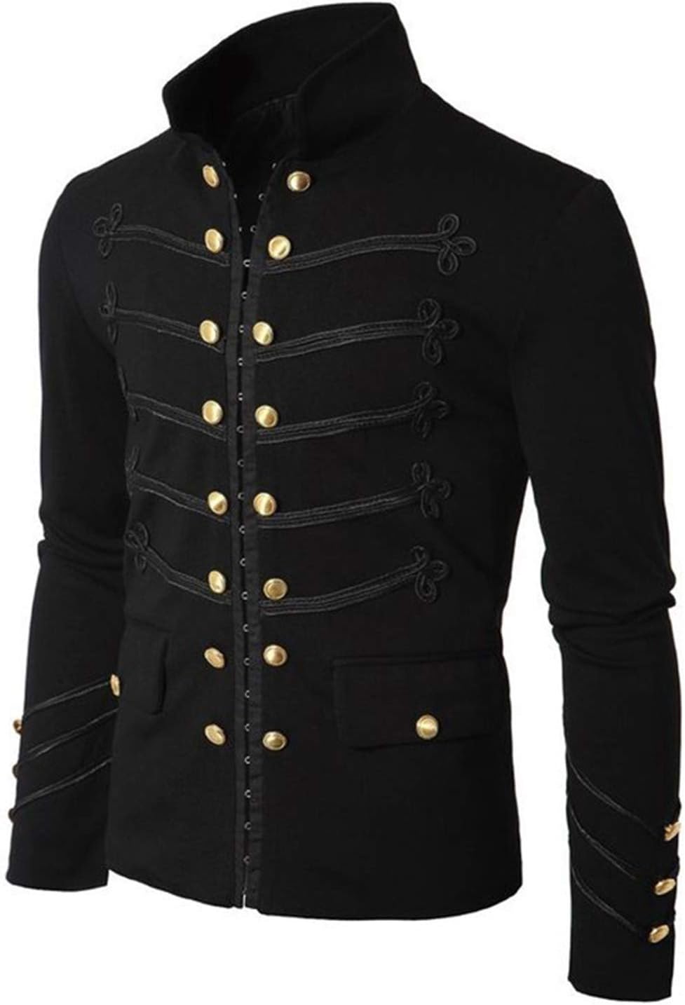 lancoszp Men Medieval Classic Double Breasted Steampunk Solid Color Jacket Stand Collar Overcoat Retro Gothic Fashion Trench Coat Black