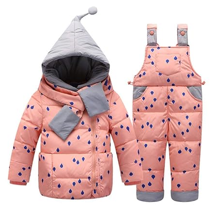 iBaste Baby Bekleidungsset 2tlg Daunenjacke mit fest Fellkapuze+Daunenhose Latzhose Verdickte Warm Bekleidungsset Baby Kinder