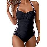 Eagerbuy Tummy Control Swimsuits for Women Slimming Halter One Piece Bathing Suit