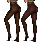 OEAK Womens Fleece Lined Tights Sheer Fake Translucent Pantyhose Thermal Tights High Waisted Footed Leggings