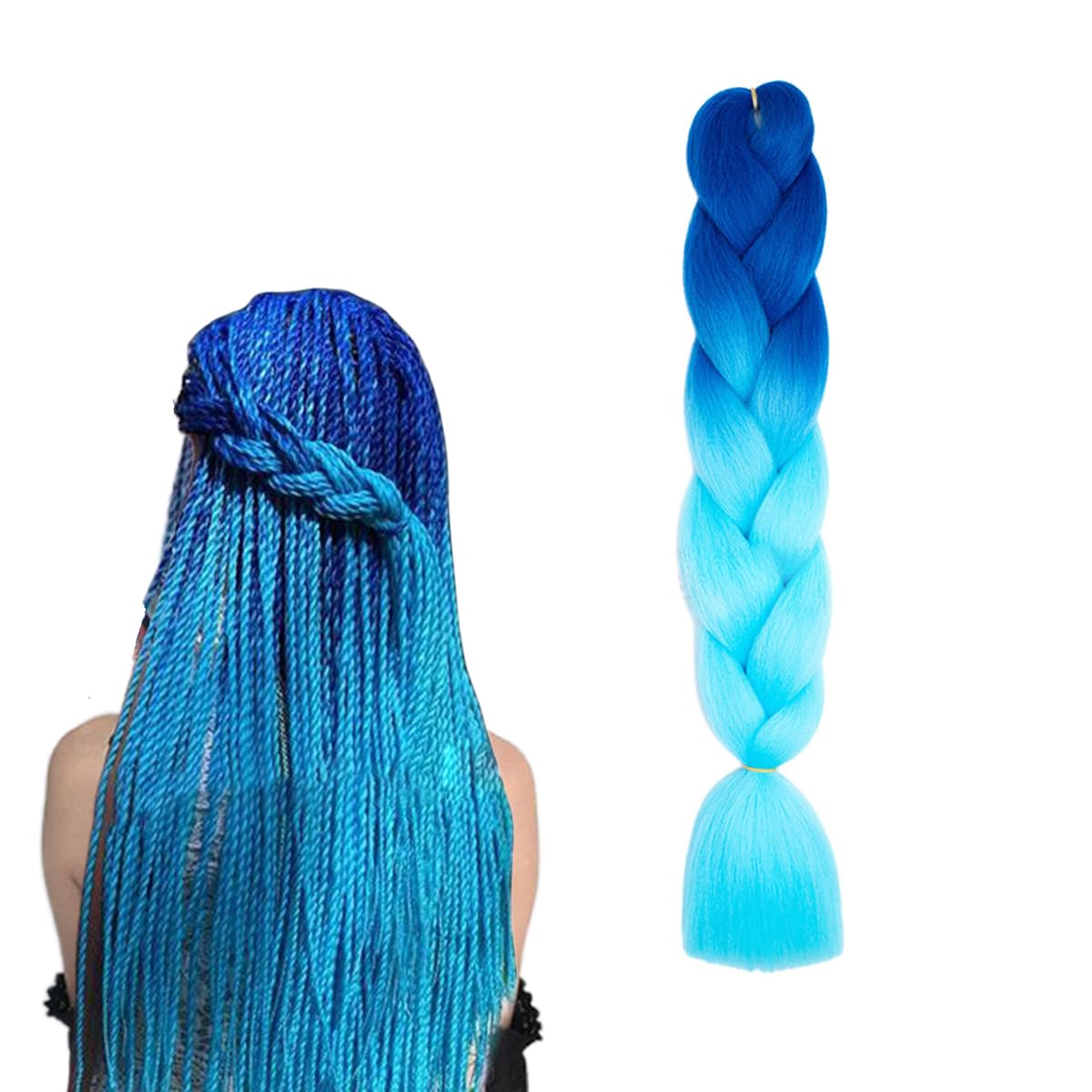 prinfantasy Hair Extensions for Women Blue Hair Extension Braiding Hair Ombre Pre Stretched Braiding Hair Fashional High Temperature Synthetic Hair Accessories for Women Gir,GBBZ084 — image 1