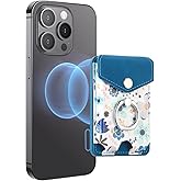 LoveMeGo for MagSafe Wallet, Printed Leather Magnetic Phone Wallet with Ring Holder, Compatible with iPhone 15/14/13/12 Series, 3 Card Holder (Blue)