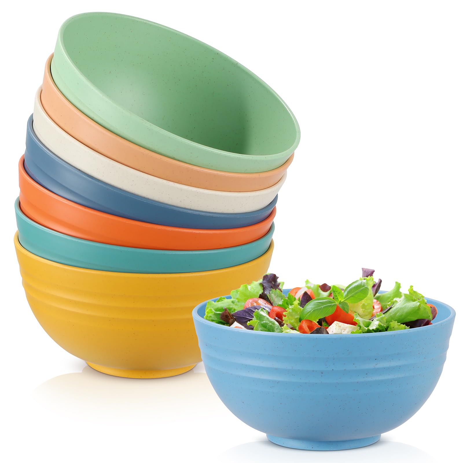 Esilihom 8Pcs Unbreakable Cereal Bowls, 655ml Lightweight Plastic Bowls, Reusable for Breakfast, Party, Picnics, Camping, Soup, Noodles, Dishwasher & Microwave Safe