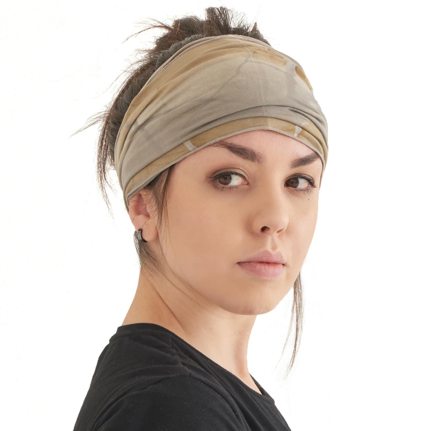 Mens Tie Dye Bandana Headband - Womens Boho Bandana Japanese Hair Band Hippie Marble Beige