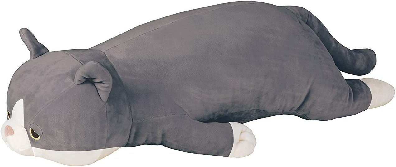 Livheart HACHIWARE-Neko Premium Nemu Nemu Sleepy Head Animals Body Pillow Plush Grey and White Munchkin Cat 'FUKU' Size L (27"x11"x7")　Japan Import 58201-00 Huggable Super Soft Stuffed