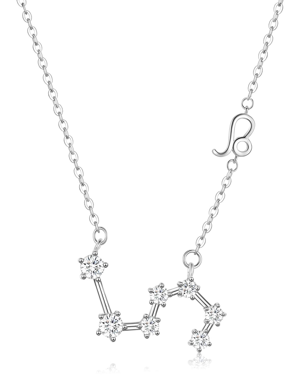 Sterling Silver Leo Zodiac Necklace Constellation Pendant,12 Horoscope Sign July-Aug Birthday Gifts for WomenMen＆Girls,Astrology Zodiac Star Jewelry Necklace Chain 18"(With Gift Box)