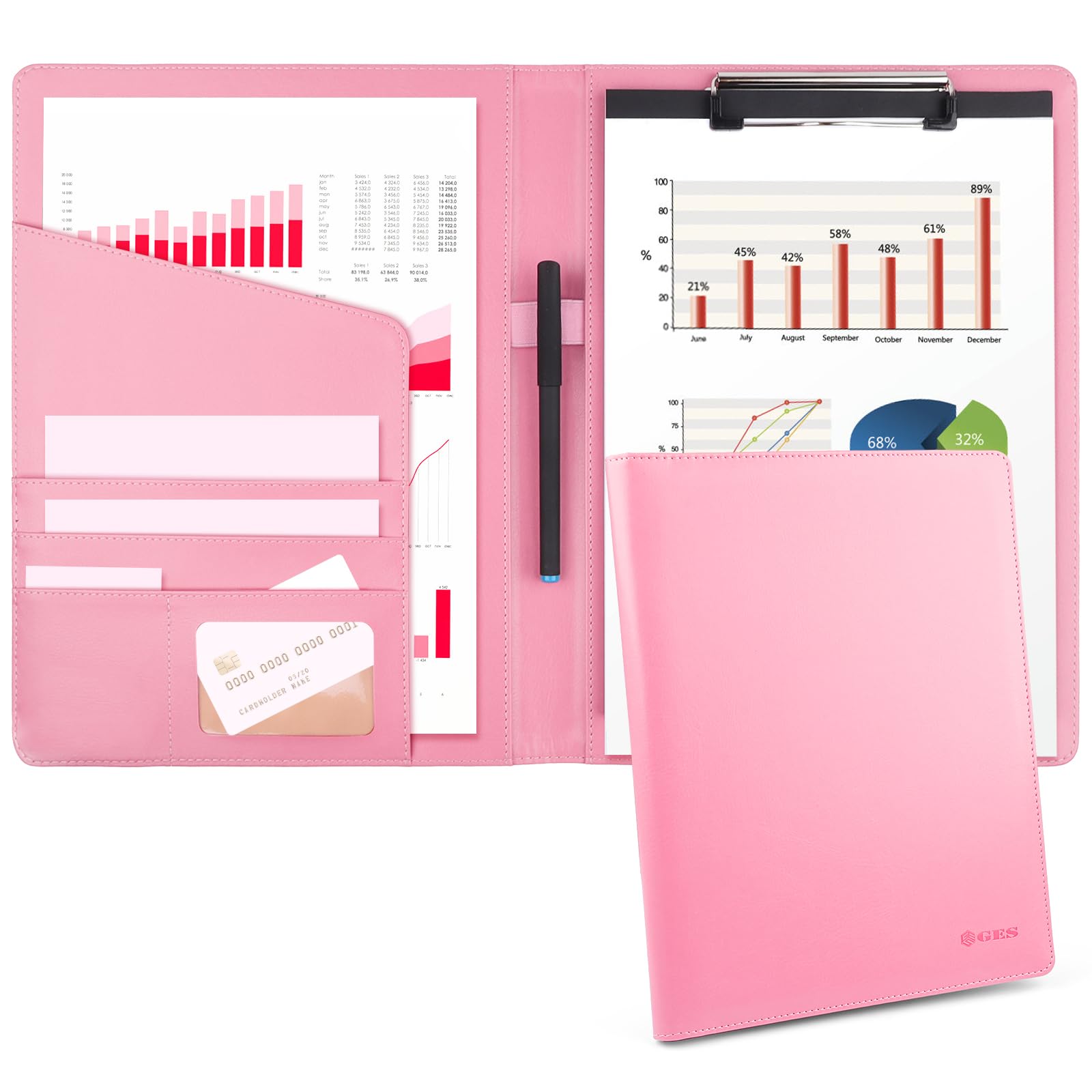Artmitz A4 Clipboard Folder, Leather Portfolio Folder Suitable for Work, Writing, and Meetings, Faux Folder with A4 Paper and Pen (Pink)