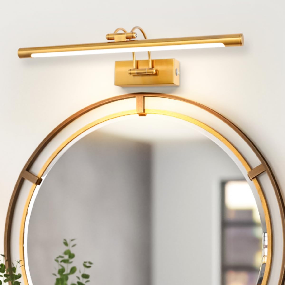 TYhogar LED Bathroom Light Fixtures 60CM 15W 3 Adjustable Colour temperatures + Continuous dimmer Picture Lights with Swivel Head Gold Wall Light Arc Arm Mirror Lamp for Bedroom Living Room