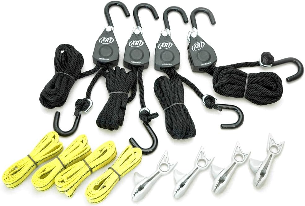 PROGRIP 921200 Cargo Tie Down and Transport Bundle: (4) XRT Rope Lock Tie Down, (4) Shark Clip with Screw for Tarp, (4) Tie Down Extension Loops: Automotive
