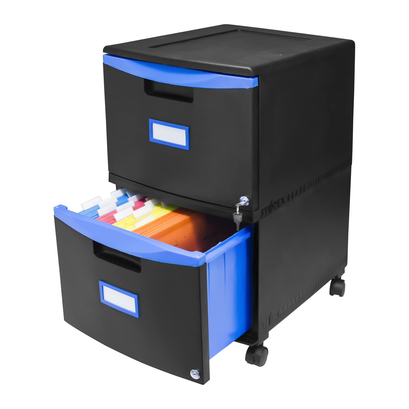 Storex 61314A01C File Cabinet, 1-Pack, Black/Blue