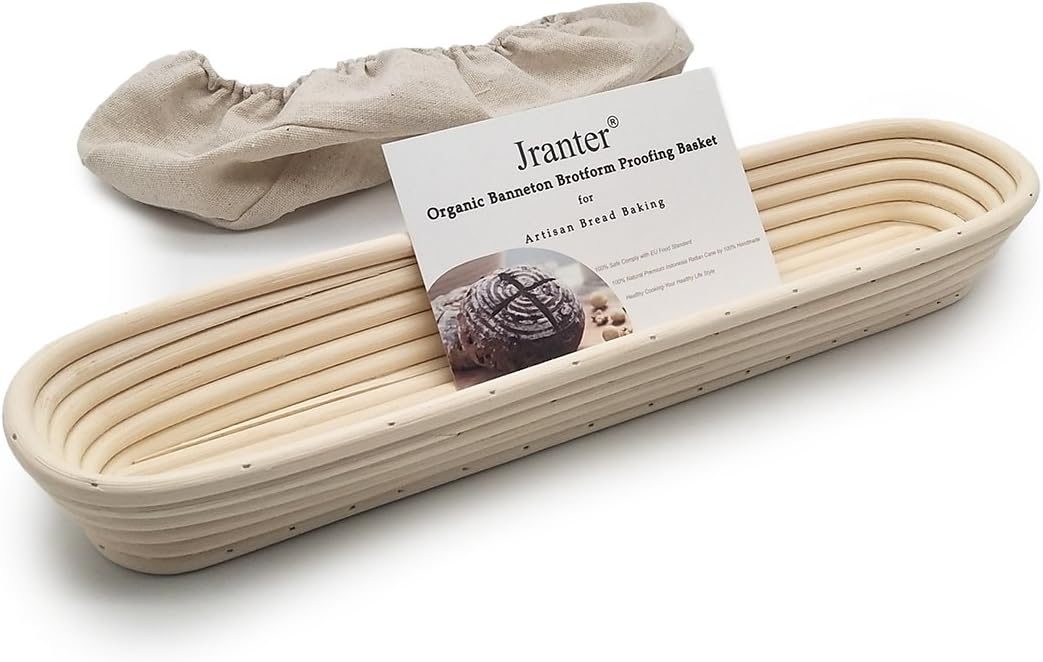 Banneton Bread Proofing Basket Baguette 15 Inch and Linen Liner Set