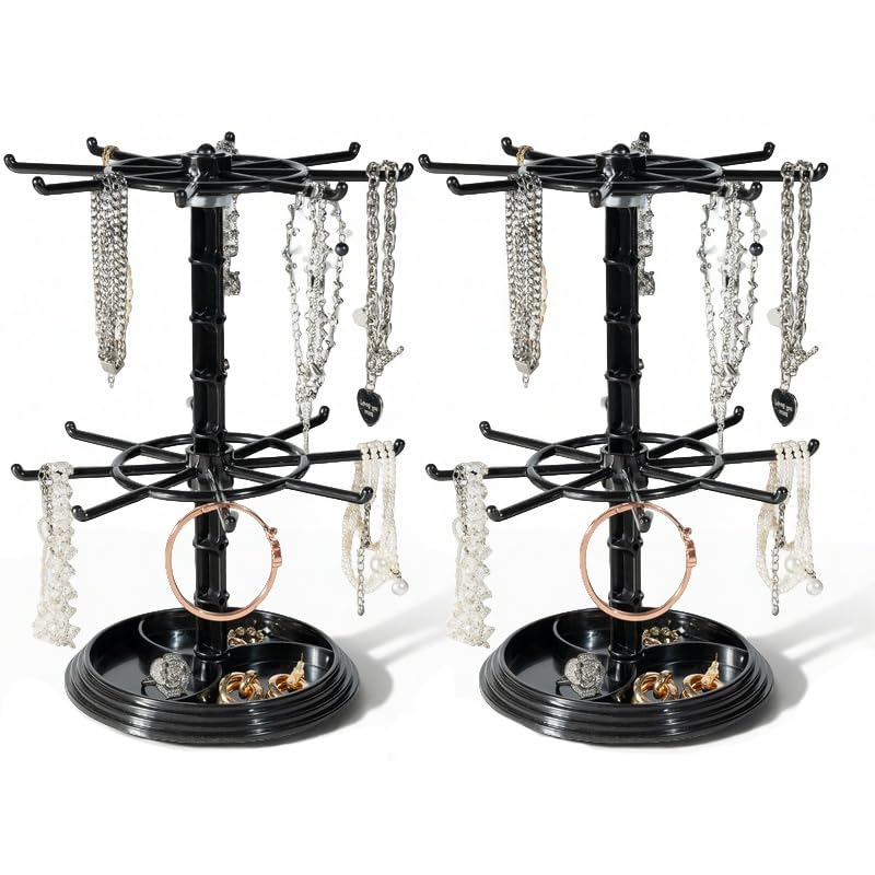 Photo 1 of ***1 pcs ONLY*** Cchenxxi 1pcs black 2 Tier Rotating Jewelry Display Stand, Necklace Holder, Jewelry Tree Stand, DIY Organizer for Bracelets, Necklaces, Earrings, Rings, Watches (1 pcs black)