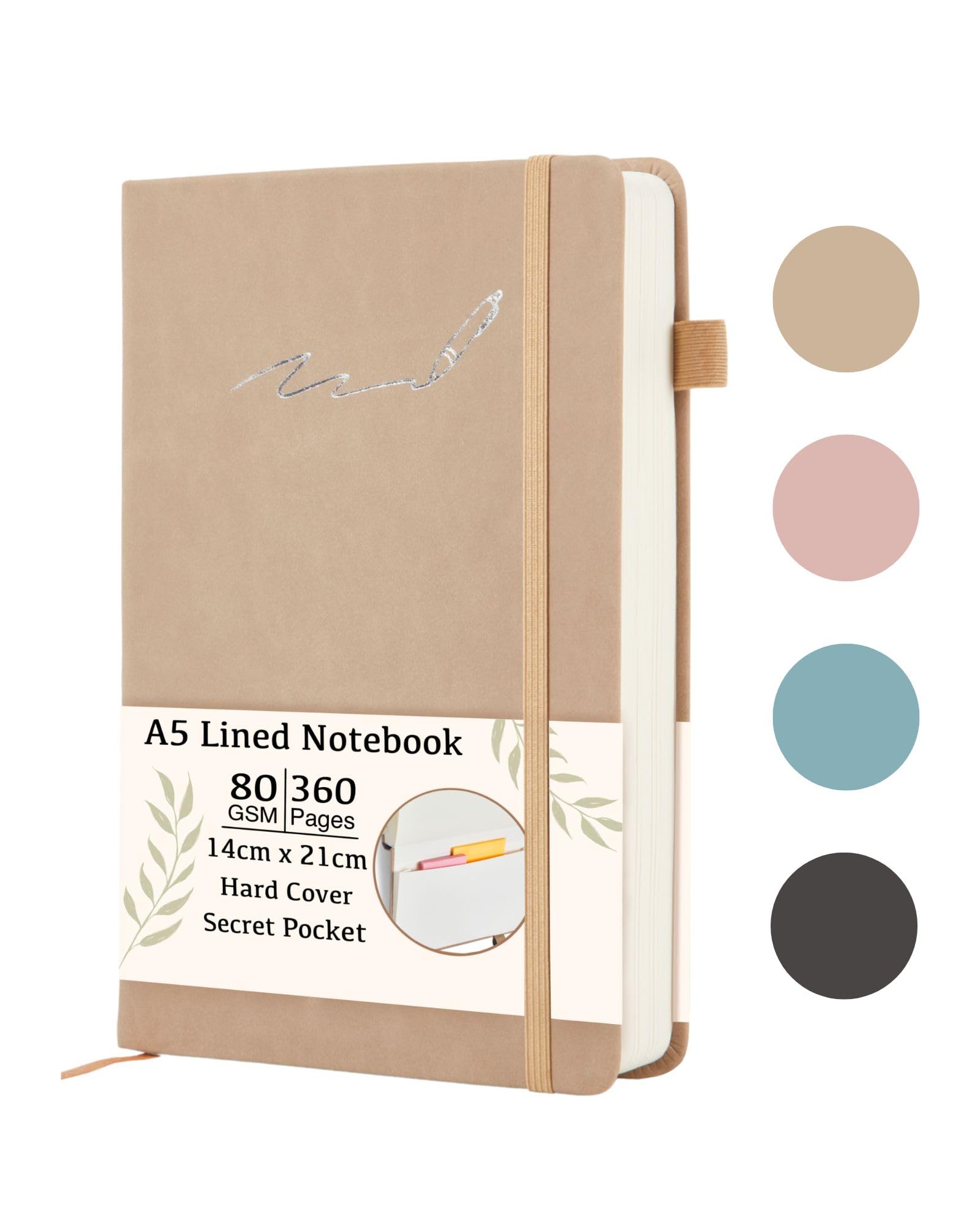 Soul Projekt A5 Notebook Beige, Lined 360 pages Journal Notebooks for Women and Men, Bullet A5 Notepad with Elastic Closure and Pen Loop, University Essential Note book, Study Gifts