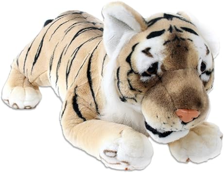 TE-Trend Tigre Plüschtiger Animal Salvaje Tumbado Peluche Animal de Peluche Jungla Estepa Gato Grande 80cm Marrón Arrastrándose: Amazon.es: Juguetes y juegos