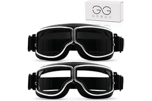 GGBUY Motorcycle Goggles Vintage Pilot Glasses Anti Fog Dustproof ATV Off Road Motorbike Helmet Eyewear Cruiser Scooter Aviator Goggles Protect for Ridding Motorcross Racing (Black/Grey Lens+Clear Lens)