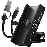 ABFCRTTW 7-Port USB 3.0 Hub with Desk Clamp, 4 USB-A and 3 USB-C, 5Gbps | Desktop USB hub for PC with 4FT Cable, Aluminium USB Extender Hub, Long Cable USB Hub for Windows, Flash Drive, Mobile SSD