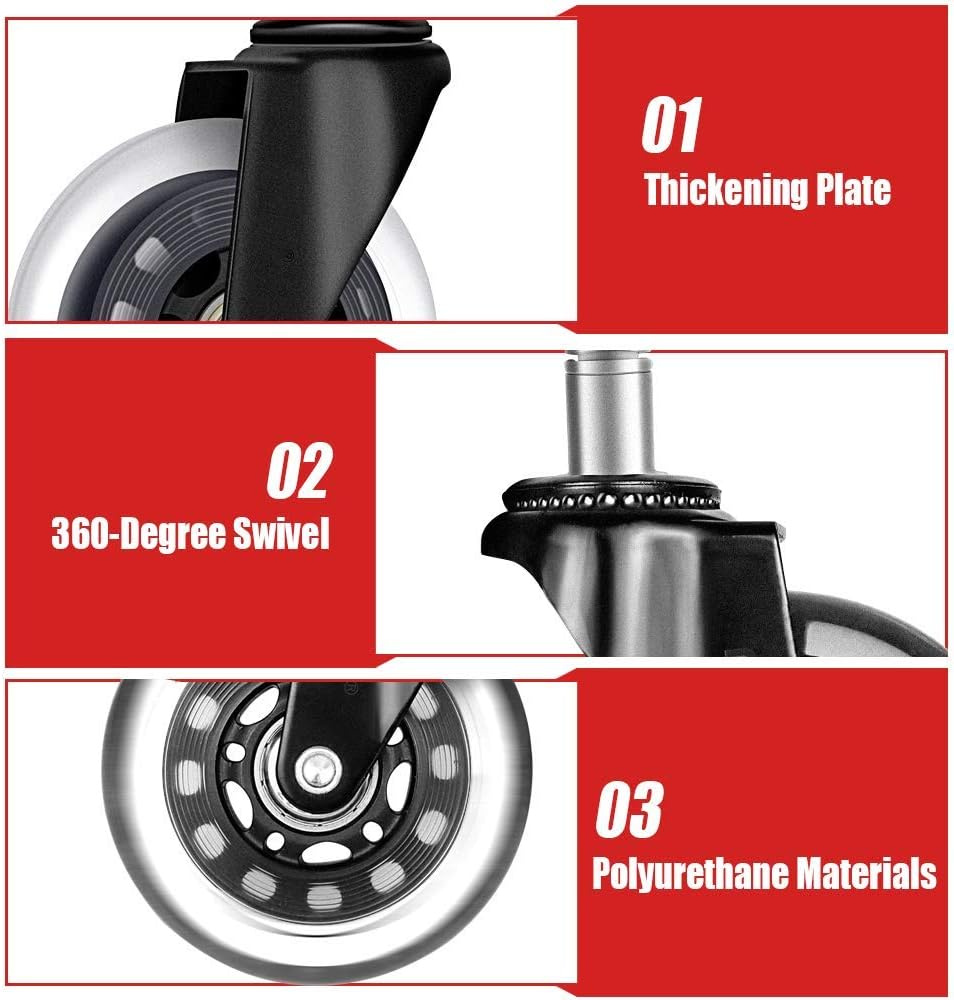 5 Pack Office Chair Caster Wheels - Heavy Duty & Floor Safe Office Chair Wheels fit Gaming Computer Desk Chairs, Replacement Rubber Caster : Office Products