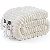 Hansleep Heated Blanket Queen Size Electrci Throw Dual Control, Heating Blanket with 9 Heating Levels and 10-Hour Timer Auto Shut Off, Washable Soft Warm Winter Blanket, 80 x 90 Inches, Beige