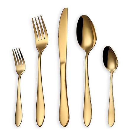 HOMQUEN Besteck Set, Gold Besteck Set, Edelstahl Set Service für 6 Personen, 30 Stück Esszimmer Besteck