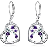 CRMAD Purple Tulip Earrings for Women Sterling Silver Tulip Flower Dangle Leverback Earrings