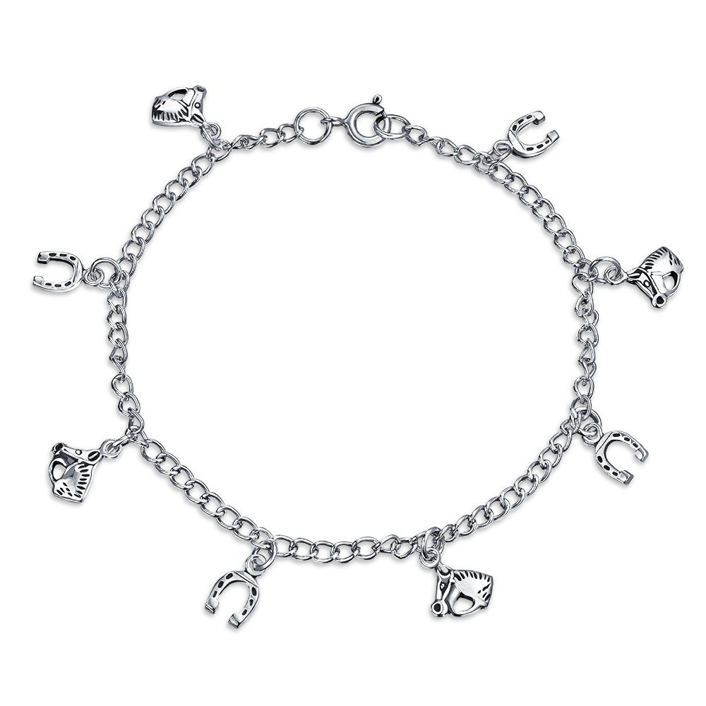 Bling Jewelry Good Luck Multi Horseshoe Horses Dangling Charm Bracelet For Women Graduation Gift Cubic Zirconia Pave CZ .925 Sterling Silver โ image 1