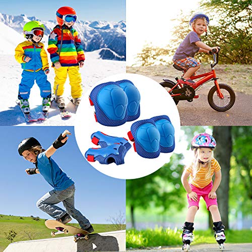 Kids/Youth Knee Pad Elbow Pads Guards Wrist Guards Protective Gear Set for Rollerblade Roller Skates Cycling BMX Bike Skateboard gs Scooter Riding Sports,Toddler for Multi-Sports(Age3-7) BlueRed