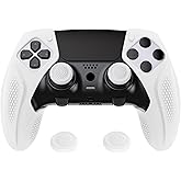 PlayVital Ninja Edition Anti-Slip Half-Covered Silicone Cover Skin for ps5 Edge Controller, Ergonomic Protector Soft Rubber Case for ps5 Edge Wireless Controller with Thumb Grip Caps - White