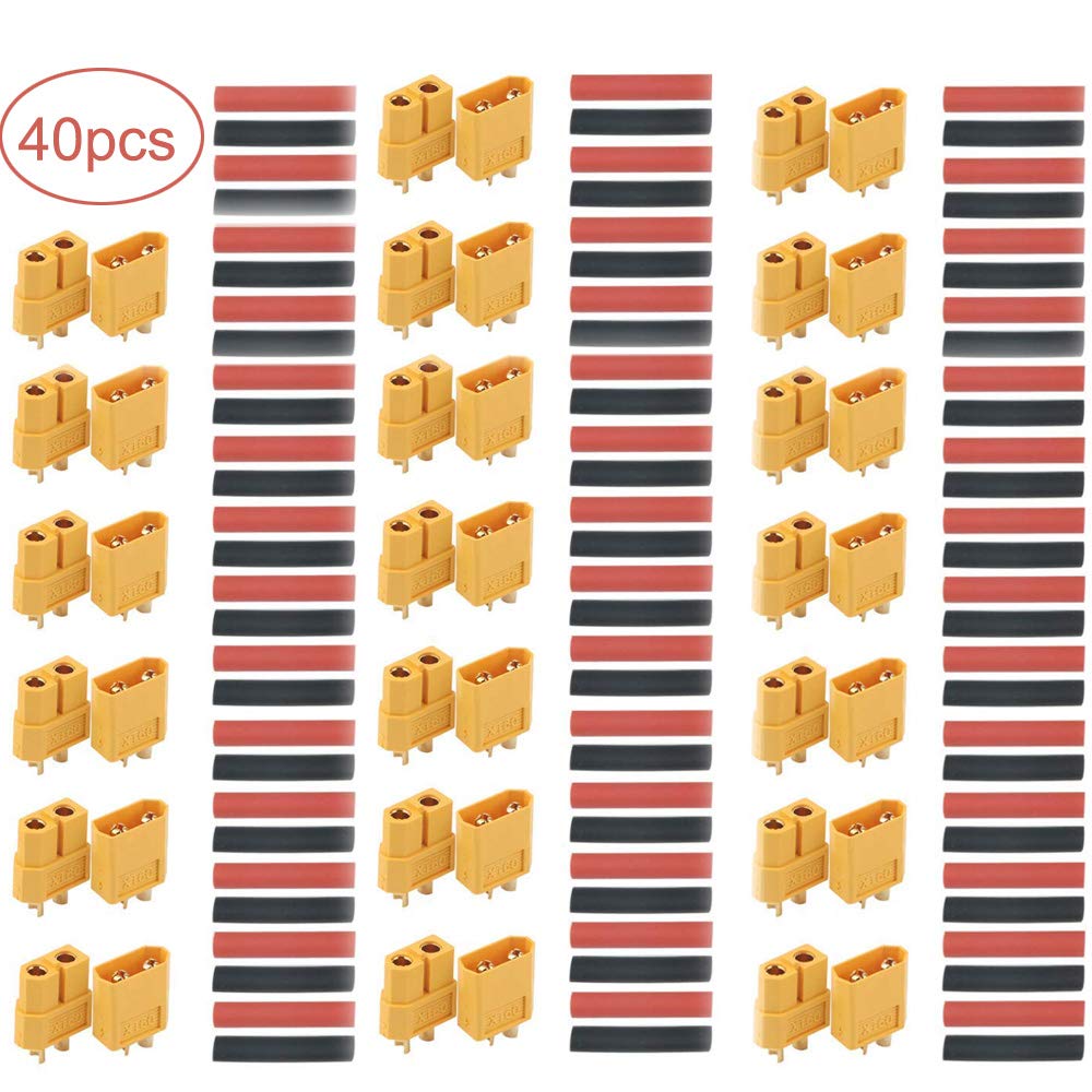 RUNCCI-YUN 20Pairs XT60 Connectors XT-60 Male Female Bullet Connectors Power Plugs with Heat Shrink for RC XT60 Lipo Battery Toy Vehicle (20Pairs)