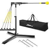 Baseball Hitting Trainer with 4 Power Bands,Height Adjustable 31-47 inch | Auto Reset Softball Swing Trainer For Batting,Hitting Practice,Baseball Training Equipment With Metal Stakes &amp; Carry Bag