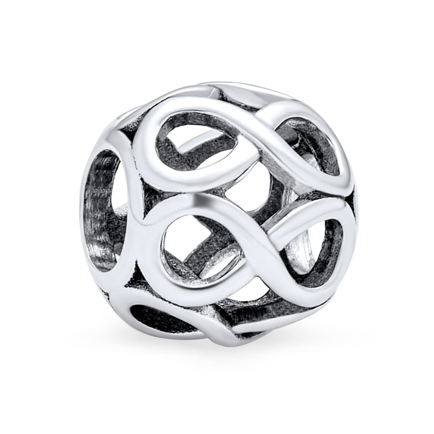 Valentine Round Open Love Knot Infinity Heart Spacer Barrel Bead Charm For Women Girlfriend Teen Oxidized .925 Sterling Silver Fits European Bracelet