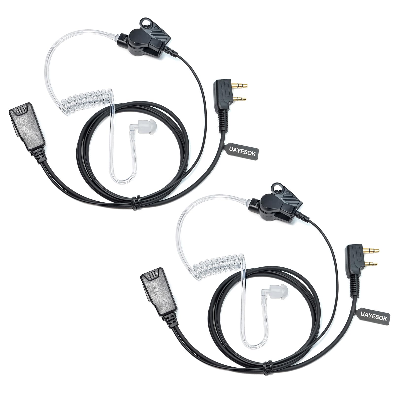 UAYESOK Security Radio Earpiece 2 Pin Covert Walkie Talkie Headset with Air Acoustic Tube & PTT Mic Microphone for Baofeng UV-5R 888S UV-82 Kenwood Retevis RT29 RT3S esynic WOUXUN 2 Way Radio (2 Pcs)