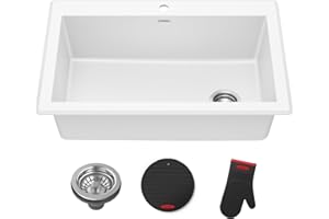 KRAUS Forteza 33-inch Granite Drop In/Undermount Single Bowl White Kitchen Sink, KGD-54WHITE