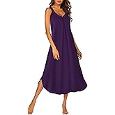 Ekouaer Sleeveless Nightgowns for Women Long Night Gown Pleated Full Length Sleepwear Tank Sleep Dress Slit Dress S-2XL