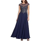 Xscape Womens Petites Embellished Illusion Evening Dress Navy 8P