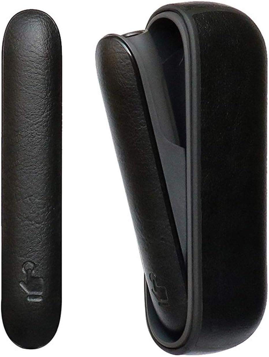 KEAIOU Full Protective Case for IQOS 3.0/3.0 Duo, 2PCS Case and Side Panel Cover Soft PU Holder Pocket Charger Cover from Impact, Dust, Scratch (Black)