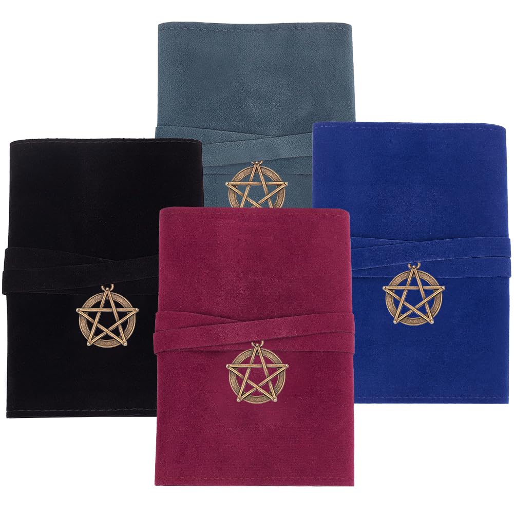 CREATCABIN 4Pcs Velvet Tarot Card Bags Set Tarot Storage Holder Bag Case Tarot Spread Cloth Wrap Pouches Card Holders with Tree of Life Pendants for Tarot Cards Oracle Deck Playing Cards Black Blue