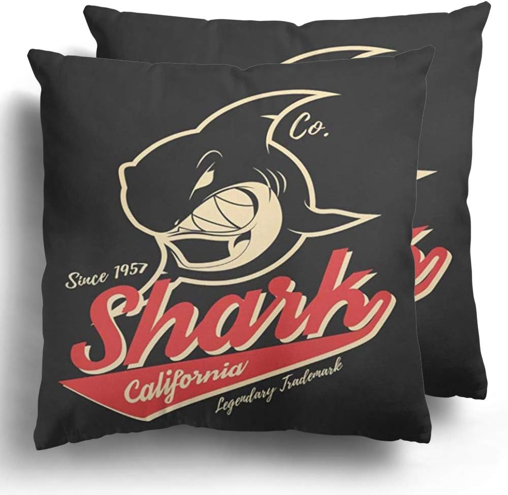 Throw Pillow Covers Vintage Old Color Effect Tee Premium Superior Shark Retro Professional Savage Predator Fish Mascot Varsity Polyester Cushion Case Home Couch Decor 20 x 20 Inches Set of 2