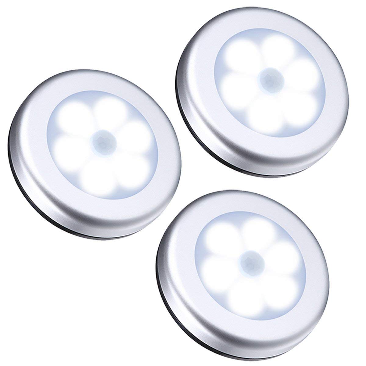 Security Sensor Light Outdoor/Indoor 3Pcs Wireless PIR Automatic Motion Sensor Night Light 6 LED Sensor Outdoor Light Lamp for Stairway, Cabinet, Closet, Wardrobe