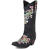 Alsoloveu Womens Embroidered Cowboy Boots Western Cowgirl Snip Toe Boots Chunky Heel Pull On Wedding Dress Mid Calf Boots