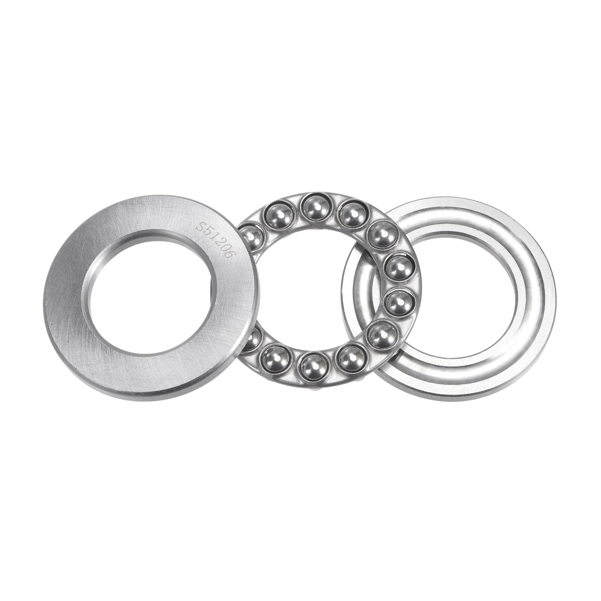 sourcing map S51206 Thrust Ball Bearing 30mm Bore 52mm OD 16mm Thick Stainless Steel with Washers