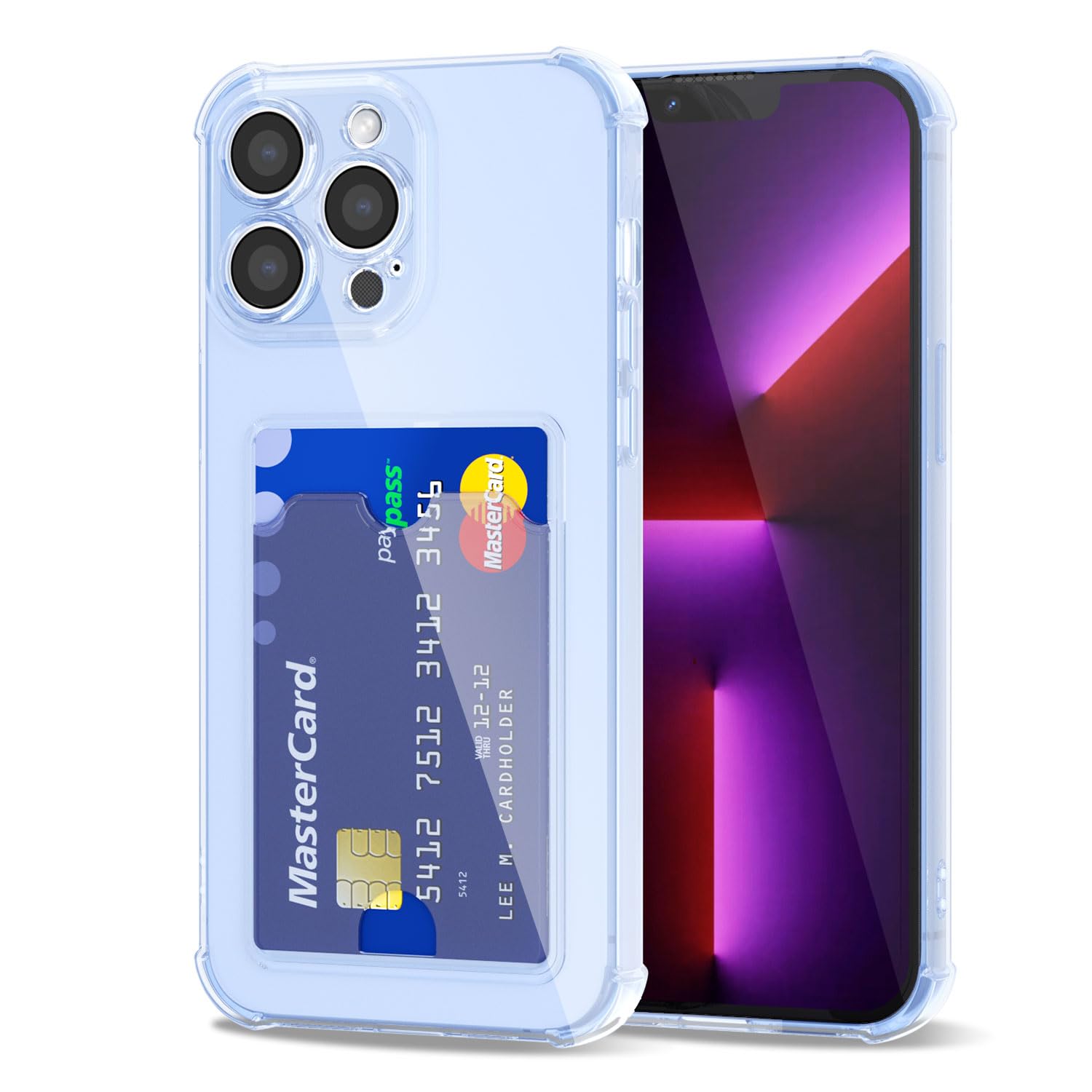 Svanove for iPhone 13 Pro Case Wallet Clear, Card Holder Case with Credit Card Slot, Thin Slim Transparent Silicone Grip Soft Rubber Protective Shockproof Airbag Bumper for Women, Light Blue