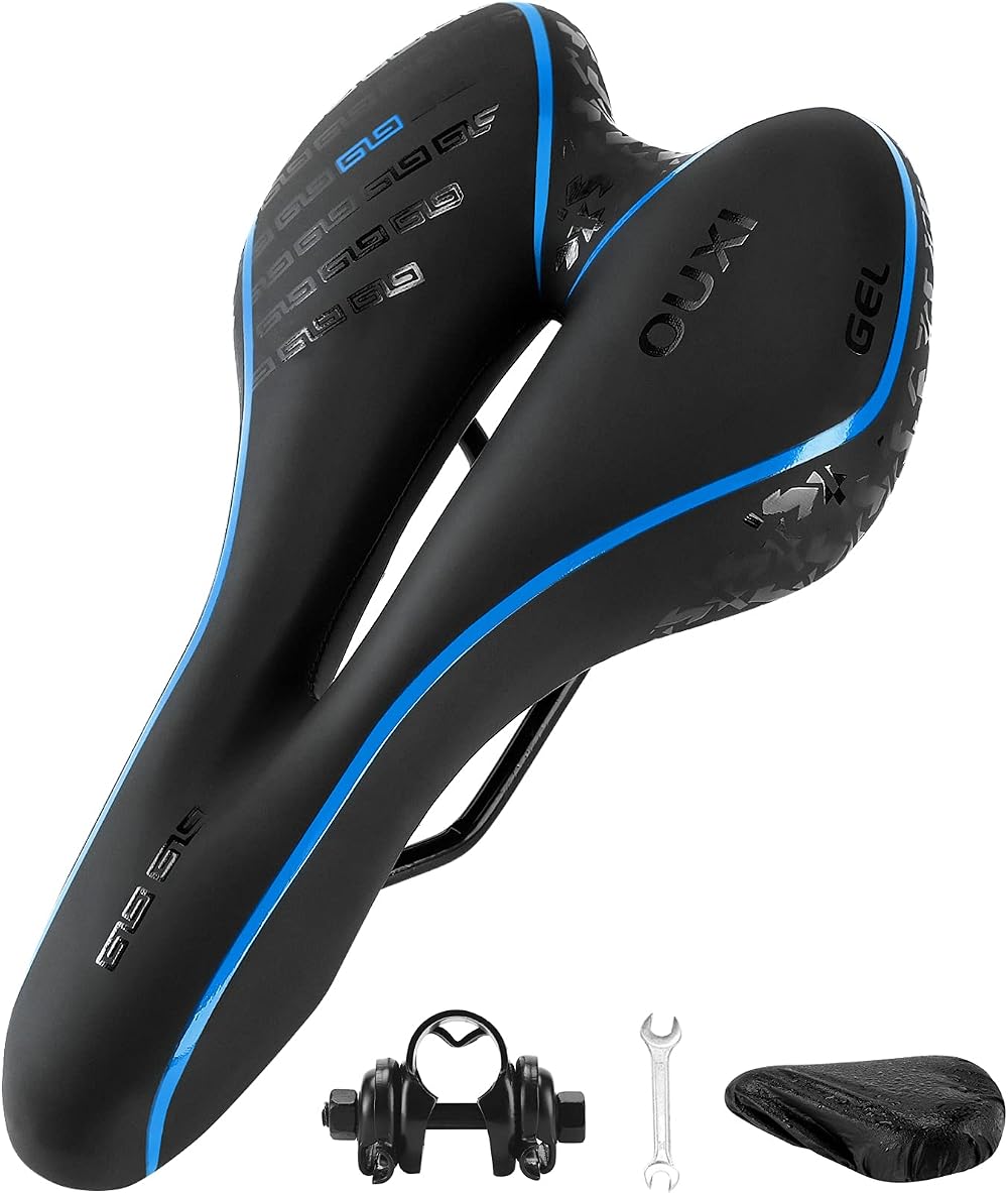 OUXI Gel Bicycle Saddle Ergonomic Comfort PU Leather MTB Road Bike Seat Blue