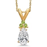 Gem Stone King 14K Yellow Gold DEF Lab Grown Diamond and Green Peridot Pendant Necklace for Women | 0.61 Cttw | Gemstone April Birthstone | Pear Shape 7X5MM | With 18 Inch Chain